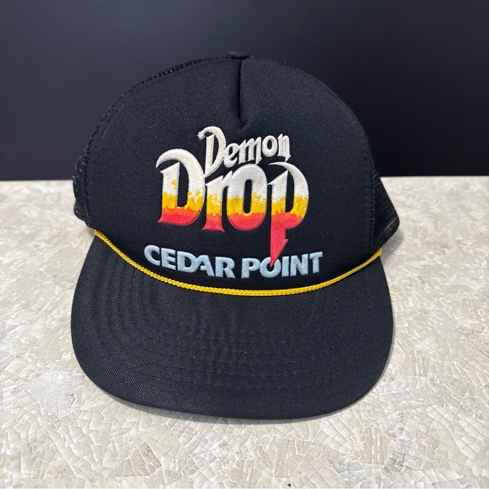 Vintage Cedar Point Demon Drop Roller Coaster Snapback Mesh Cap Hat Ohio